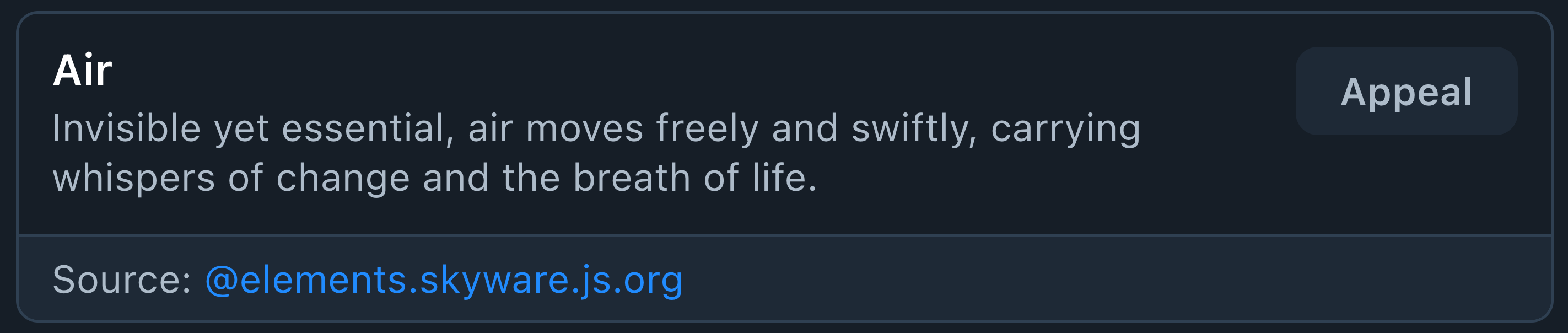 A screenshot from a user's profile of the "Air" label applied, with its description below and an "Appeal" button to the right.